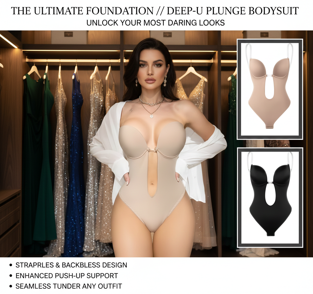 Backless Deep V Neck Shapewear Bodysuit U Plunge Clear Strap Padded Body Shaper