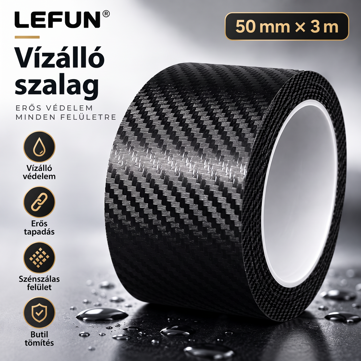 LEFUN® 💧 Extra erős, vízálló szalag 🍇– Karbon védőréteg + butil tömítés szivárgás és nedvesség ellen