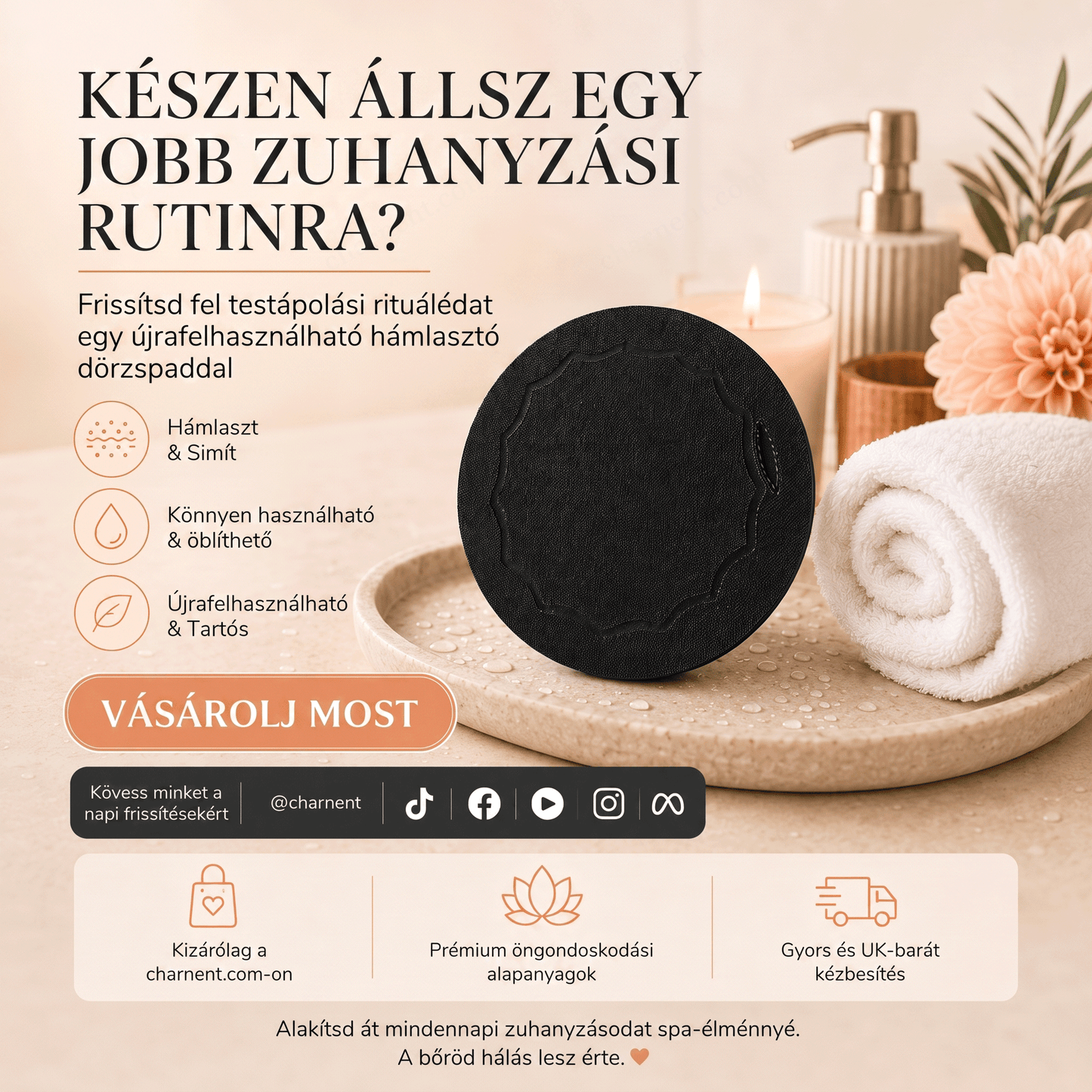 🚿 Mélytisztító hámlasztó testradírozó párna – Gyengéden távolítja el az elhalt hámsejteket & SPA fürdőszivacs 💖