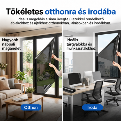Fekete, egyirányú belátásgátló ablakfólia – hőszigetelés,🍇 94%-os UV-szűrés, nappali belátásvédelem otthonra és irodába