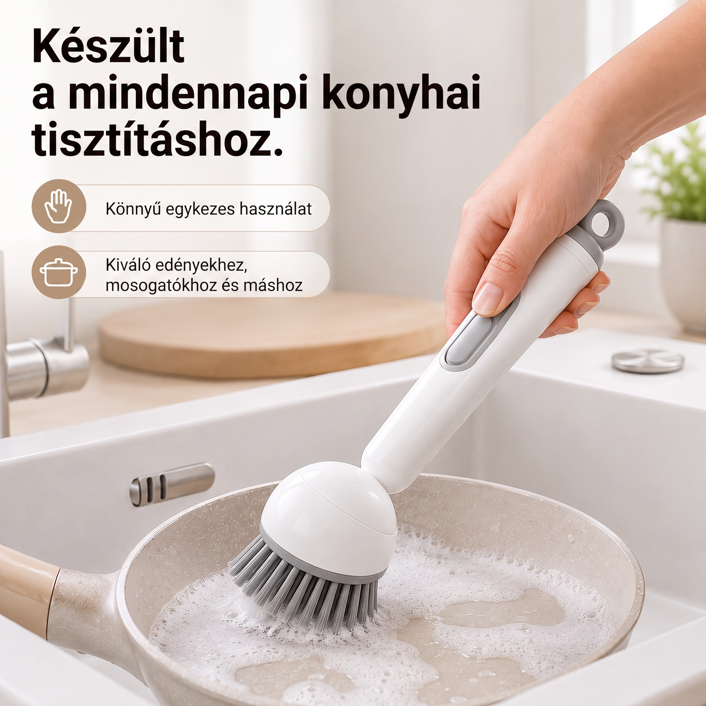 PKNEW® 🍇Intelligens konyhai kefe mosogatószer-adagolóval 🧽 – forgófej a fazekak, serpenyők és edények egykezes, egyszerű tisztításához 💧