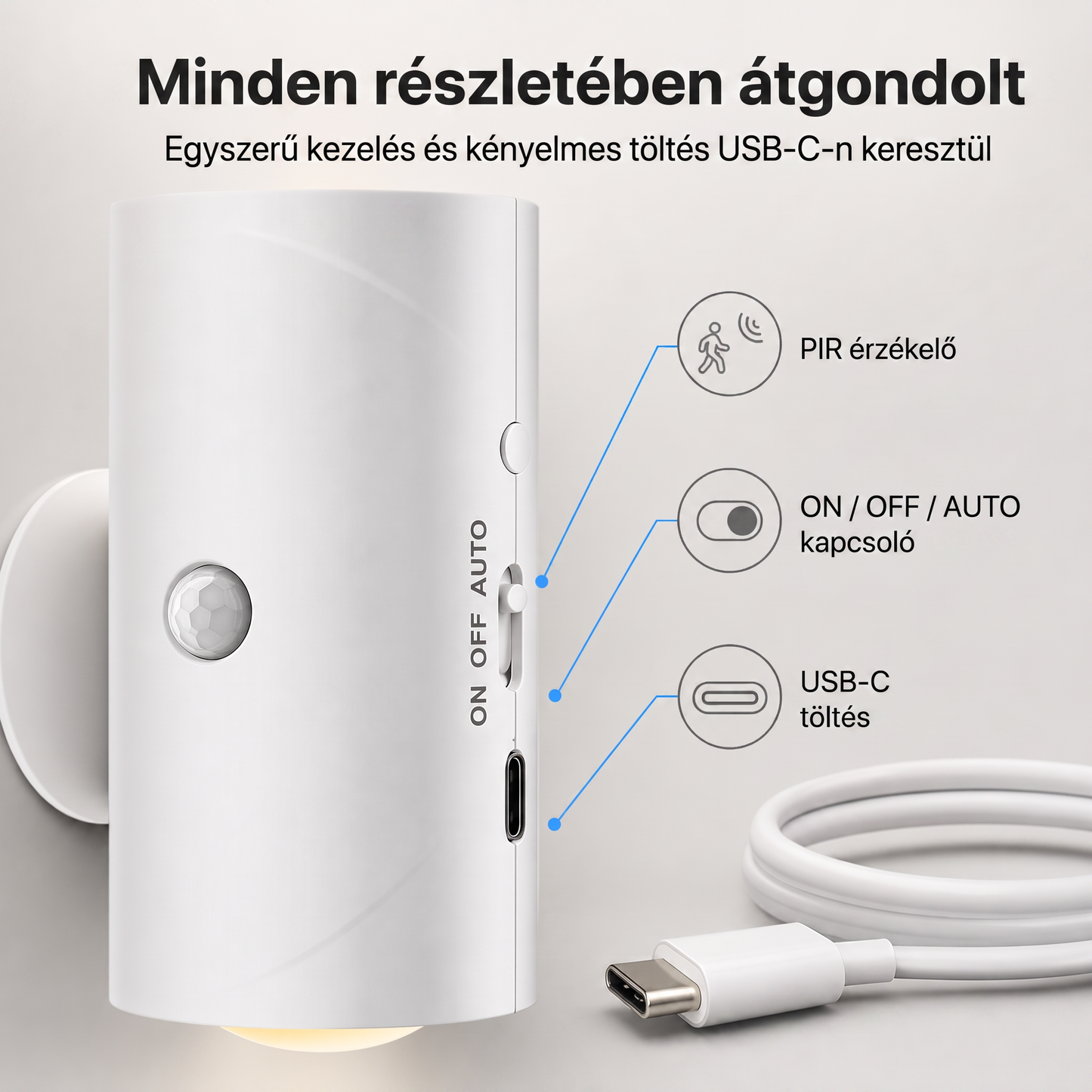 PKNEW® 🍇 Okos, kétirányú RGB éjszakai fény mozgásérzékelővel 🌈 - automatikus világítás, mágneses rögzítés fúrás nélkül és USB-C töltés hálószobába, előszobába és lépcsőházba ✨