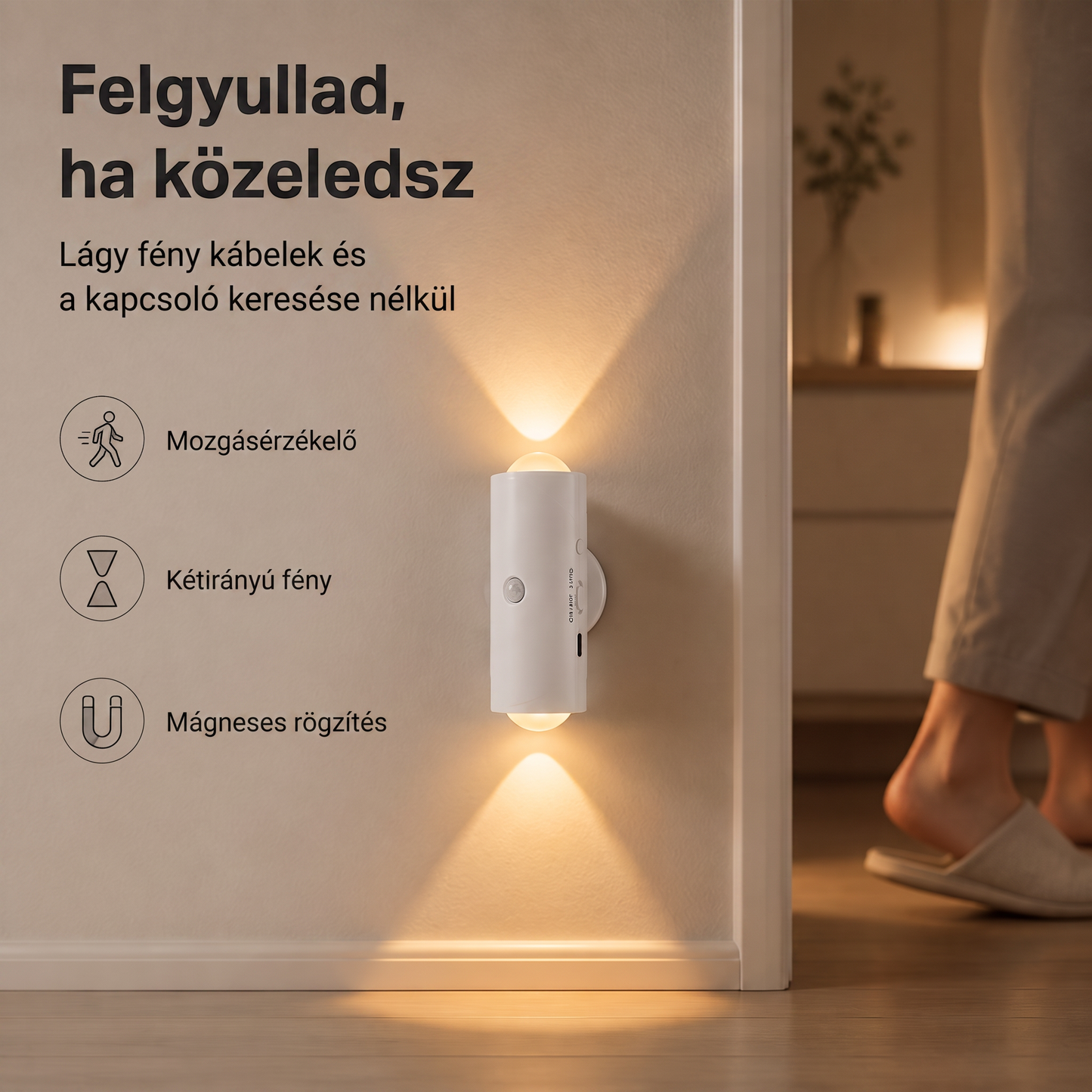 PKNEW® 🍇 Okos, kétirányú RGB éjszakai fény mozgásérzékelővel 🌈 - automatikus világítás, mágneses rögzítés fúrás nélkül és USB-C töltés hálószobába, előszobába és lépcsőházba ✨