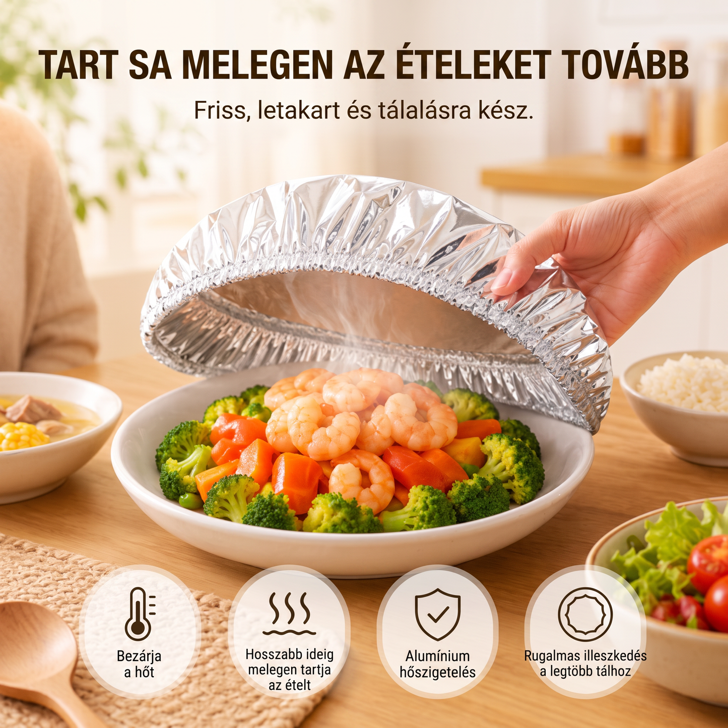 PKNEW® Összecsukható alumíniumfóliás ételfedő 🍈 | Tartsa ételeit melegen, frissen és védve az ecetmuslicáktól 🔥