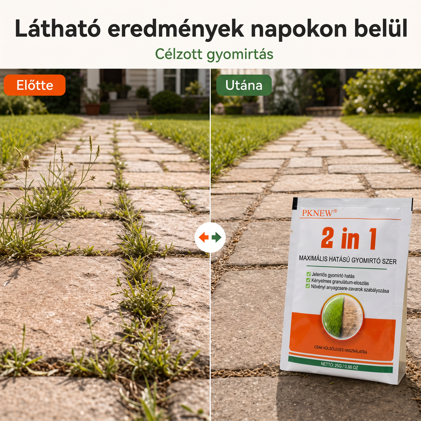 PKNEW® 🌿 Granulált 2 az 1-ben gyomirtó Max Power 🍇- látható hatás már 6 óra alatt, könnyen vízben keverhető és célzottan használható fugákon, ösvényeken, kerítéseken és kavicsos területeken