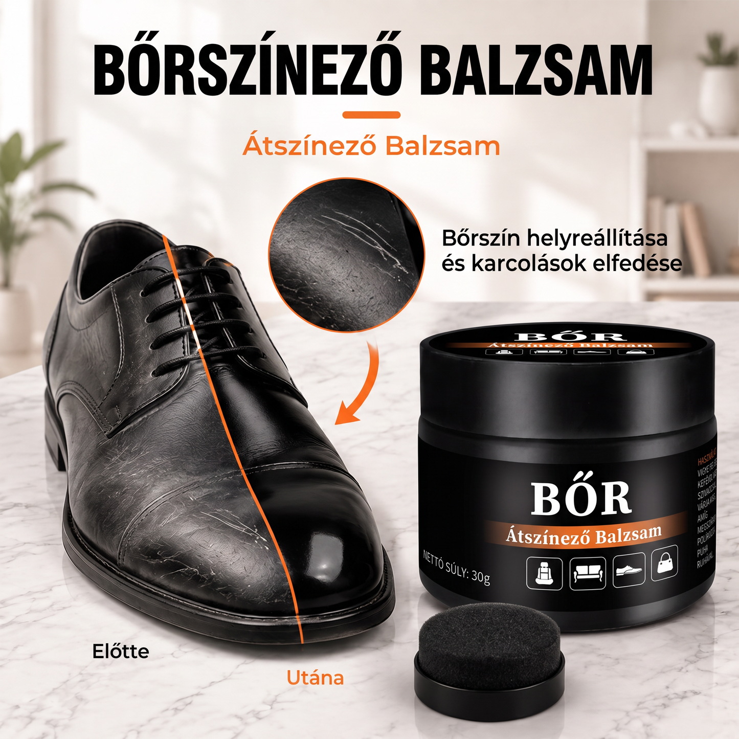 PKNEW®🎨 Intenzív Bőr Színhelyreállító Balzsam✨ – Felfrissíti a kifakult megjelenést, egységesíti a színt és segít elfedni a cipők, ülések, kézitáskák és autósülések karcolásait 💕