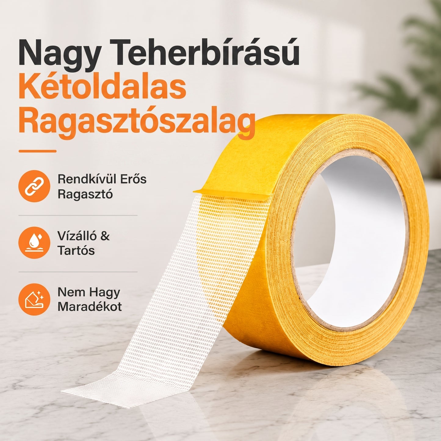 PKNEW® Nagy teherbírású kétoldalas ragasztószalag, erős tapadás, vízálló és eltávolítható, nyom nélkül, ideális szőnyeghez, tapétához, lufikhoz és otthoni használatra 🥹