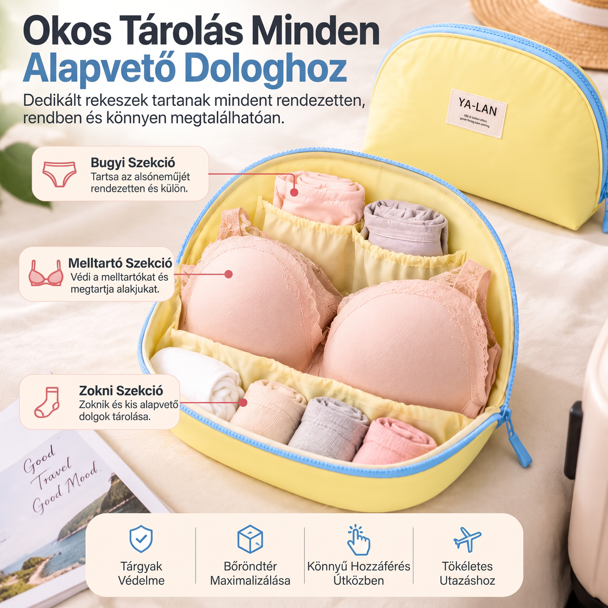 ⚡ UTOLSÓ NAP · 49% KEDVEZMÉNY – ✨ Utazási fehérnemű tároló táska – Melltartók bugyik és zoknik rendszerezetten bárhol 💎