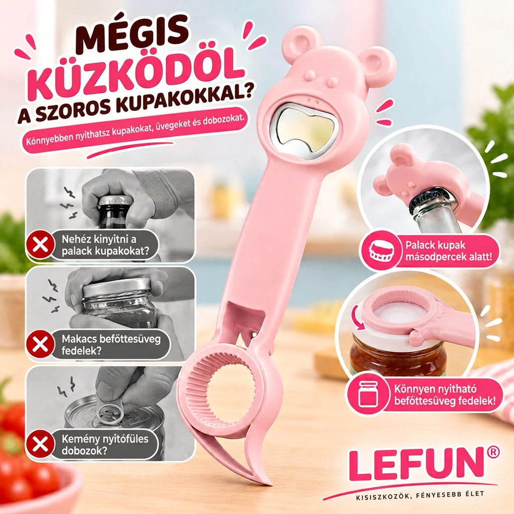 LEFUN® 🍈 4 az 1-ben nyitó – Nyisson ki bármilyen fedőt felesleges erőlködés nélkül.