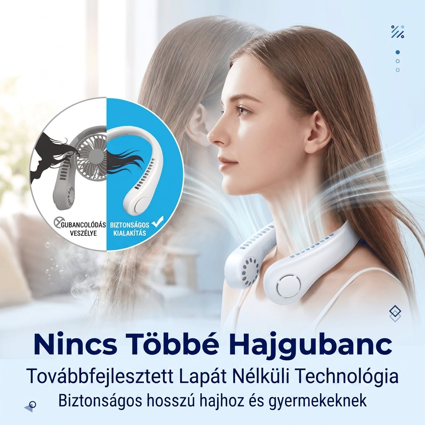 ❄️PKNEW® Személyes nyakventilátor, csendes 360°-os hűtés😄, lapát nélküli személyi ventilátor, hands-free hűtés kültéri és irodai használatra