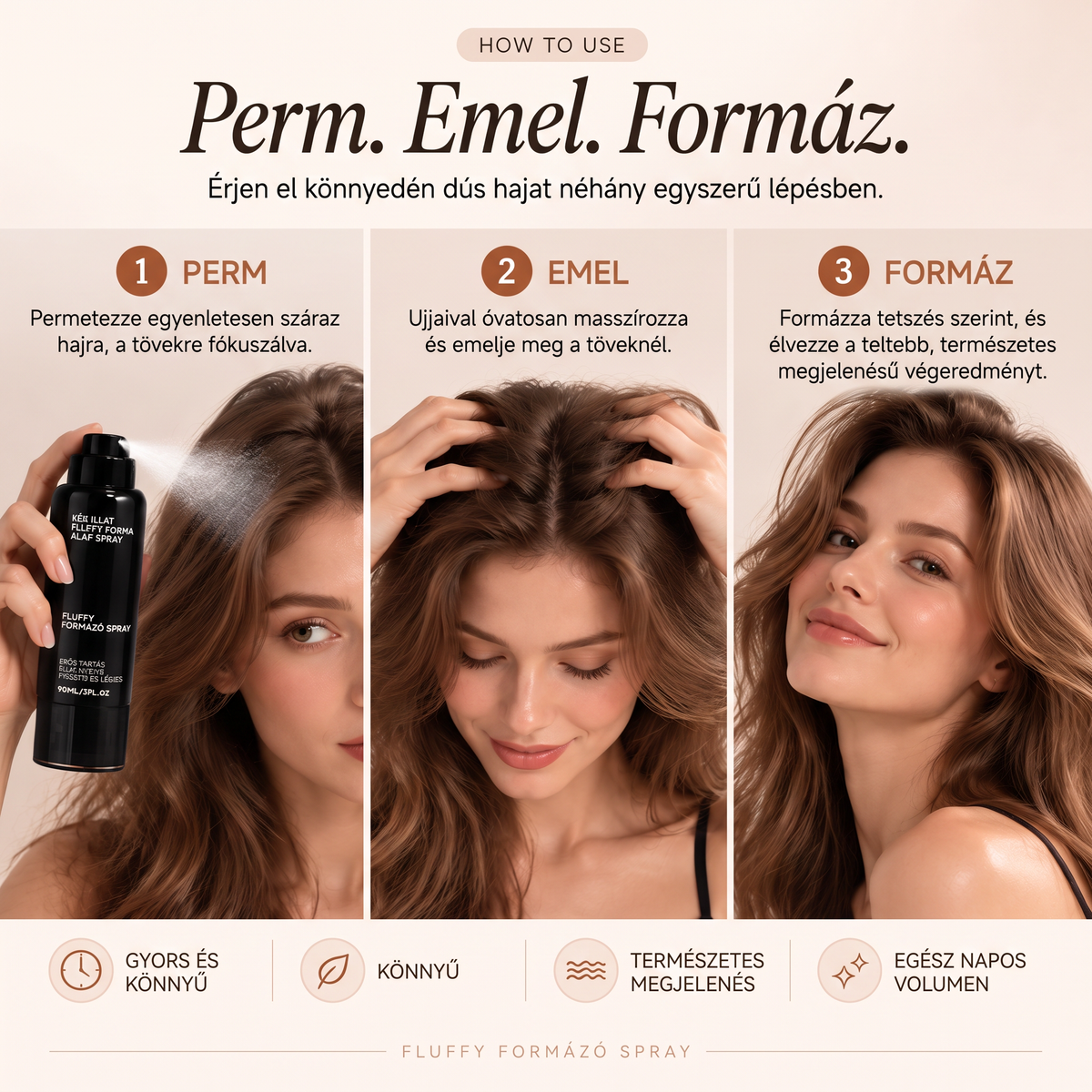 Vitalisys® 🍇Fluffy Hair Shaping Spray – Könnyed, dúsító spray a hajtövek megemeléséért és a természetes mozgásért, őszibarack illattal 💎