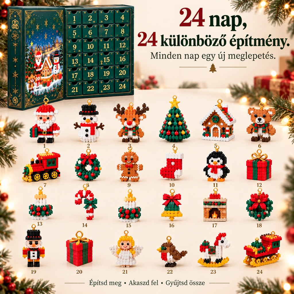 🎅🔥 Utolsó nap a féláras ajánlatra! 🍈 Építőelemekből álló karácsonyi visszaszámláló adventi naptár az egész családnak 🎄 Tökéletes a karácsonyfa díszítésére.
