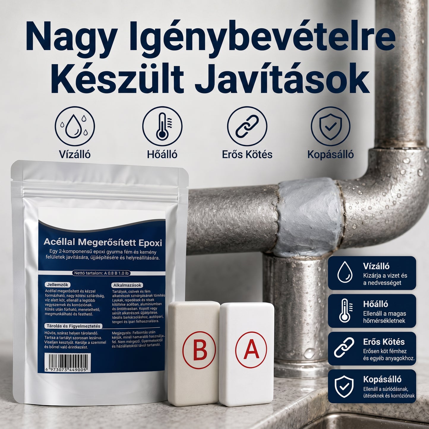 PKNEW® Acélerősítésű epoxi javítógyurma  — Univerzális ragasztó fémhez, fához és műanyaghoz❤️‍🔥
