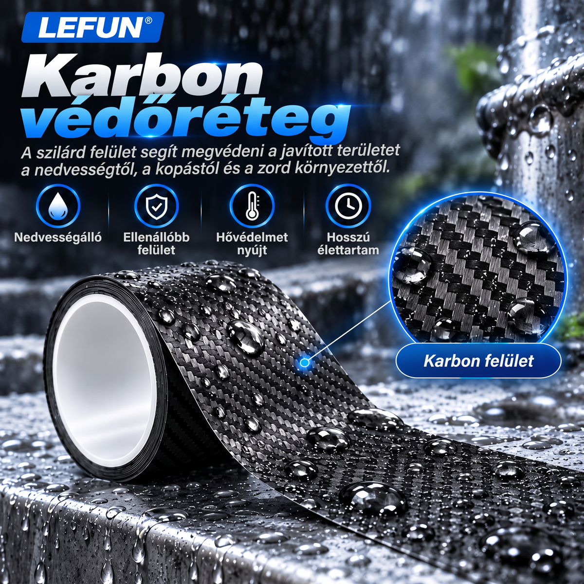 LEFUN® 💧 Extra erős, vízálló szalag 🍇– Karbon védőréteg + butil tömítés szivárgás és nedvesség ellen