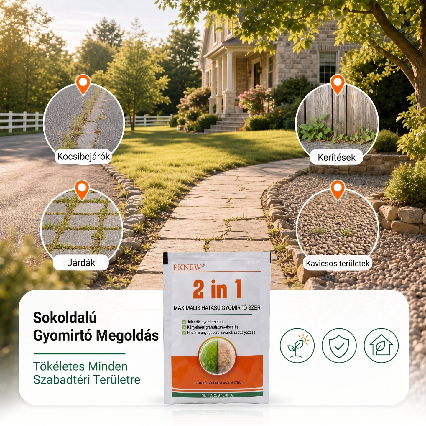 PKNEW® 🌿 Granulált 2 az 1-ben gyomirtó Max Power 🍇- látható hatás már 6 óra alatt, könnyen vízben keverhető és célzottan használható fugákon, ösvényeken, kerítéseken és kavicsos területeken