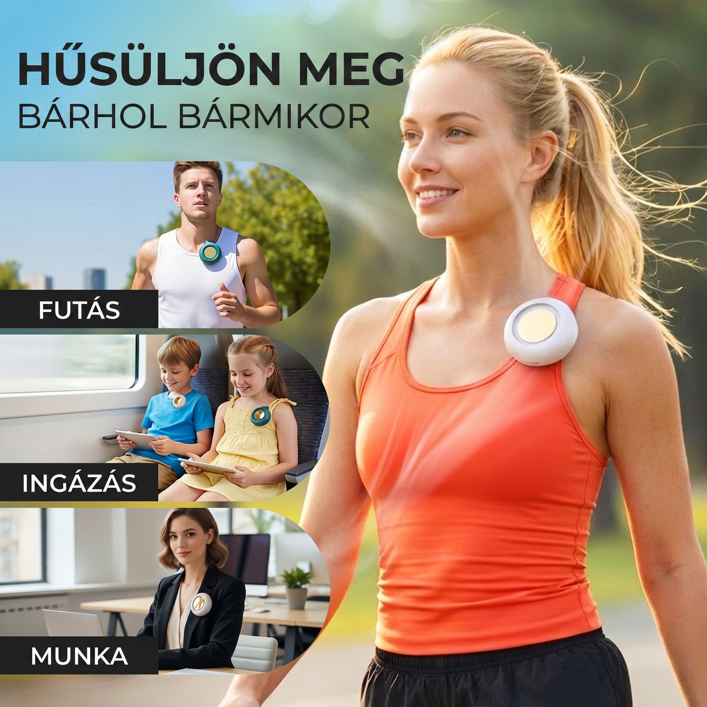 PKNEW®🍈 Személyi Hordozható Légkondicionáló – 360°-os Hűtés, Szabad Kezekkel!