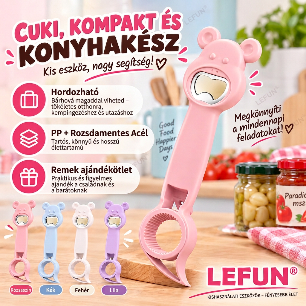 LEFUN® 🍈 4 az 1-ben nyitó – Nyisson ki bármilyen fedőt felesleges erőlködés nélkül.