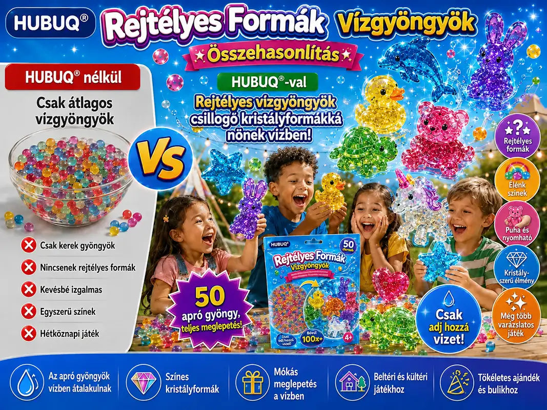 PKNEW®🫧 Varázslatos Meglepetés Vízgyöngyök🌈 – Vízben növekvő, színes és áttetsző figurák kreatív játékhoz, érzékszervi felfedezéshez és közös családi élményekhez 💕
