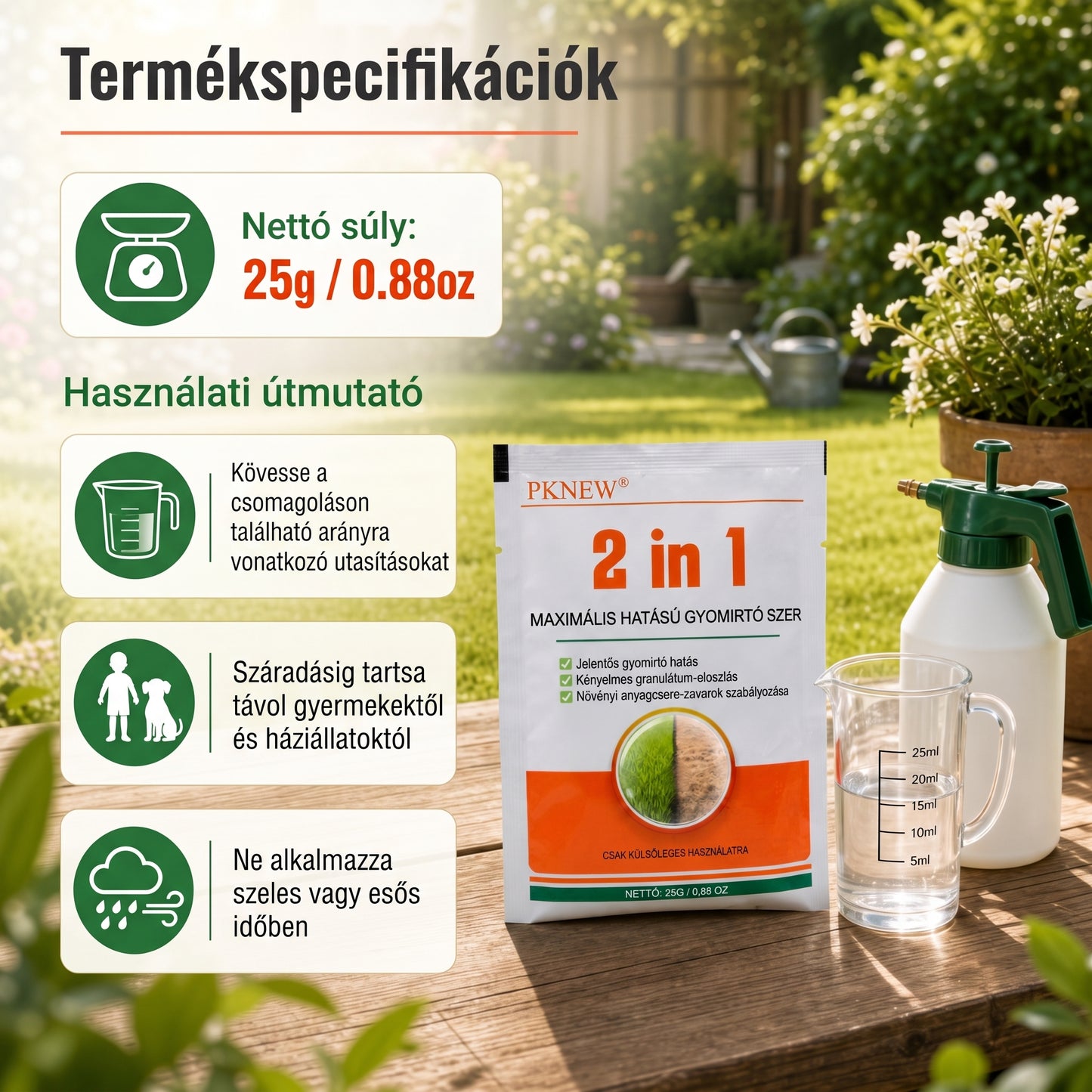 PKNEW® 🌿 Granulált 2 az 1-ben gyomirtó Max Power 🍇- látható hatás már 6 óra alatt, könnyen vízben keverhető és célzottan használható fugákon, ösvényeken, kerítéseken és kavicsos területeken