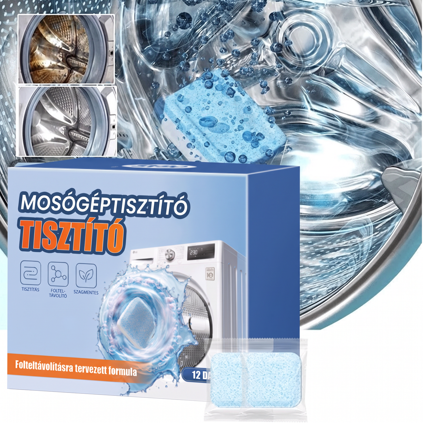 PKNEW®🫧 Mosógéptisztító tabletták🍈 - Segítenek mélyen eltávolítani a lerakódásokat, a mosószermaradványokat és a kellemetlen szagokat bonyolult szétszerelés nélkül 💙