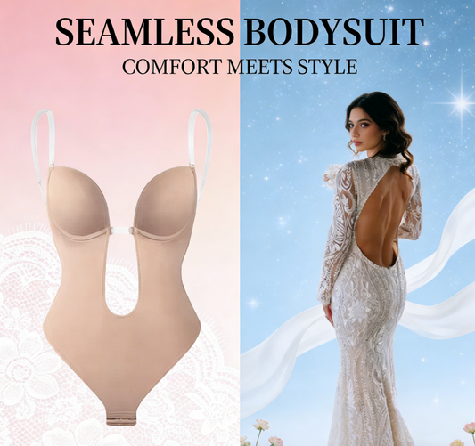 Backless Deep V Neck Shapewear Bodysuit U Plunge Clear Strap Padded Body Shaper
