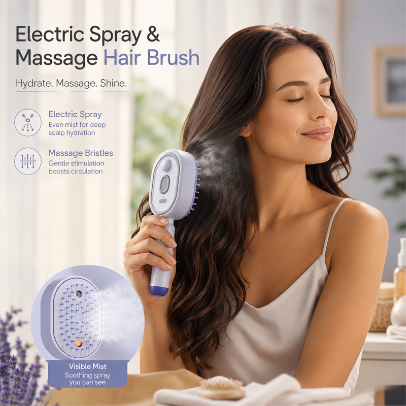 𝐃𝐞𝒗𝒂𝒓𝐞𝐨𝐧® 🍇 3-in-1 Electric Air Cushion Massage Comb with Mist Spray, 🥳Self-Cleaning Steam and Essential Oil Function, Rechargeable Scalp Massage Brush