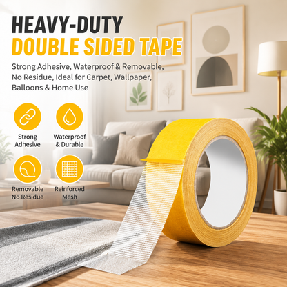 PKNEW® Nagy teherbírású kétoldalas ragasztószalag, erős tapadás, vízálló és eltávolítható, nyom nélkül, ideális szőnyeghez, tapétához, lufikhoz és otthoni használatra 🥹